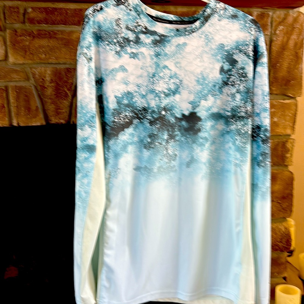 Blue Long Sleeve Tee with Unique Tie-Dye Design